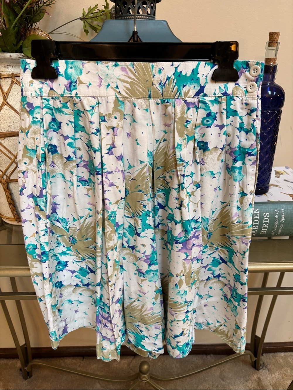Vintage Skort Multi Floral Print Pleated Waist Flowy Cottagecore Feminine Size S - Picture 5 of 10
